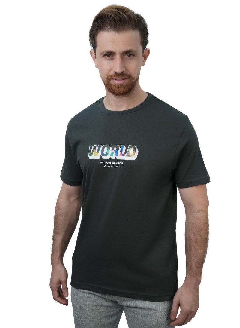 GIORDANO Men's Slim Fit Cotton Jersey Crew Neck Print Tee | WWS Graphic - Image 1